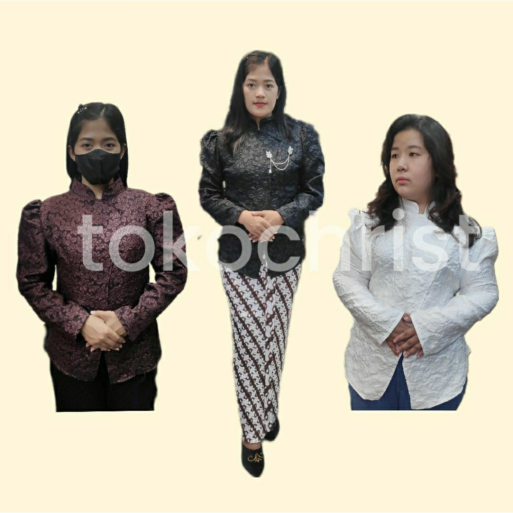 atasan kebaya janggan hitam polos texture lengan balon gadis kretek remaja ~ dewasa
