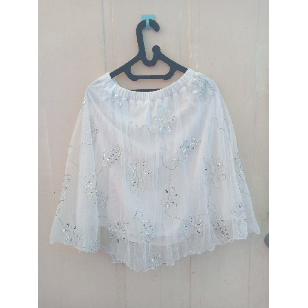 Rok Tutu Tile Putih Bordir Payet Bunga.