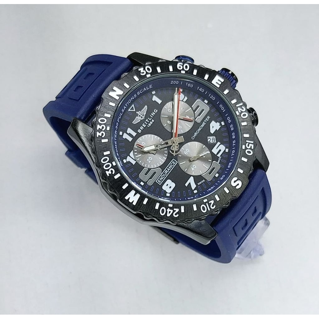 Jam Tangan Pria BREATLING Cronograph Case Hitam Rubber Strap Analog Elegan & Sporty