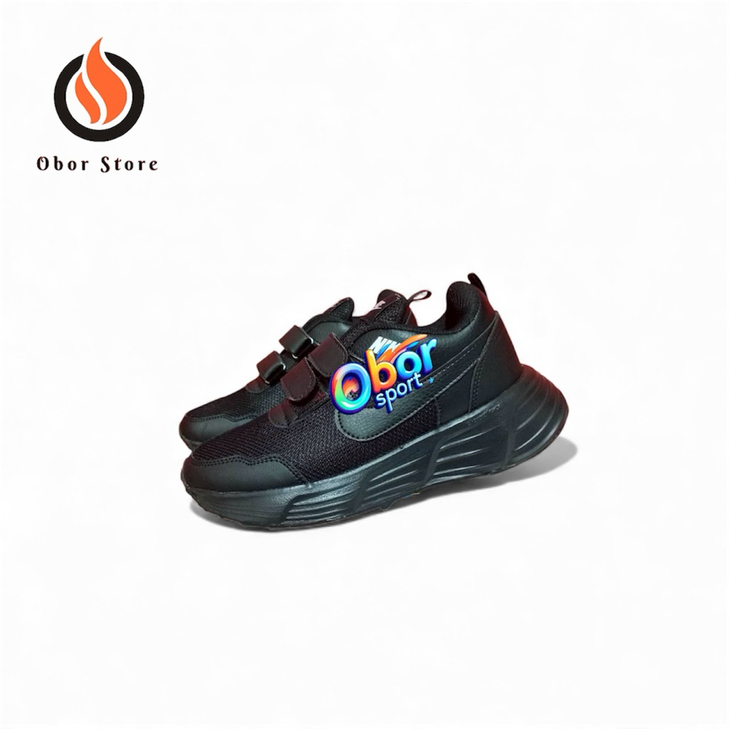 Sepatu sekolah anak full hitam Velcro