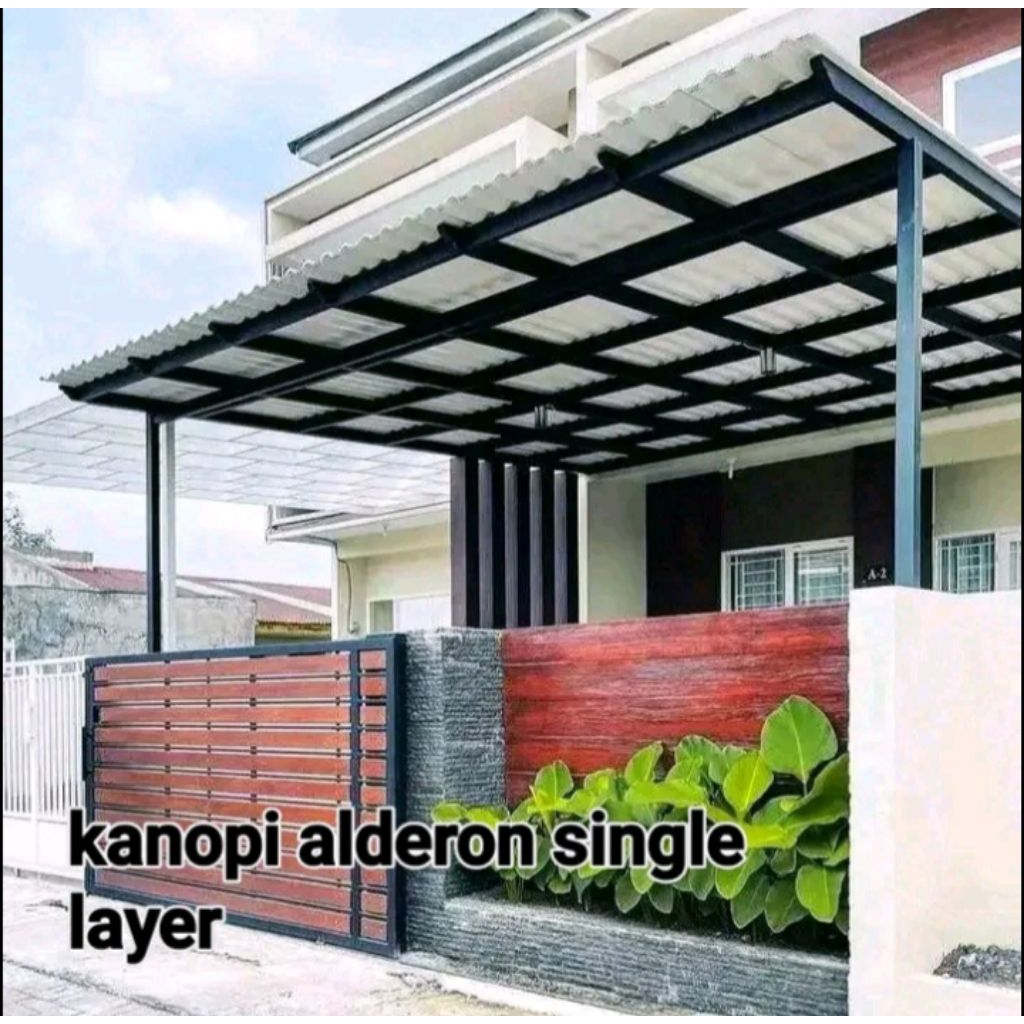 CANOPI RANGKA BAJA RINGAN ATAP ALDERON RS SINGLE LAYER