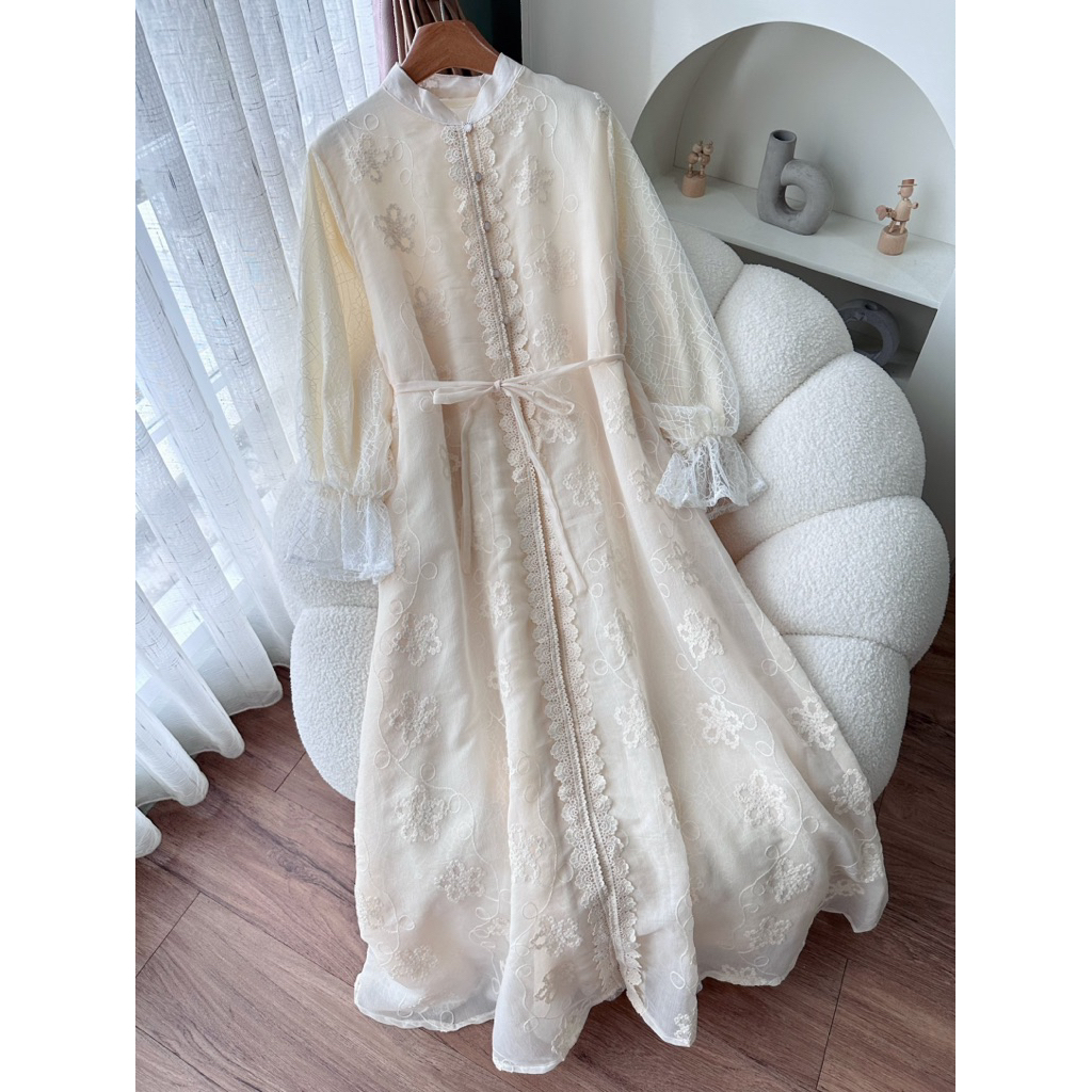 CANDY LADY Ansel Lace Chantily Maxi / Gamis Wanita Terbaru Dress  Brukat Kondangan Gamis Lebaran Pre