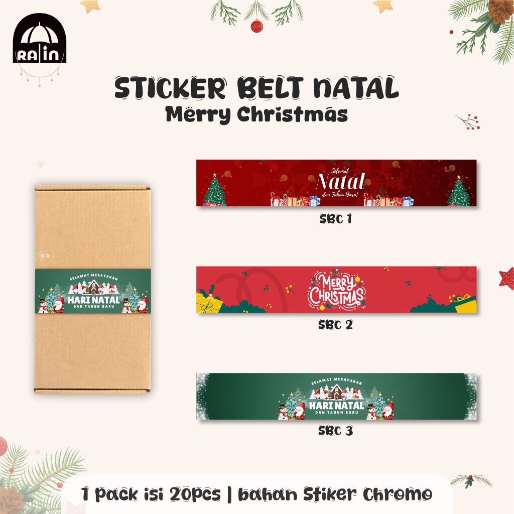 [20 pcs] STIKER BELT NATAL | MERRY CHRISTMAS Stiker Gift hampers Natal / Paper Belt Kemasan Natal / 