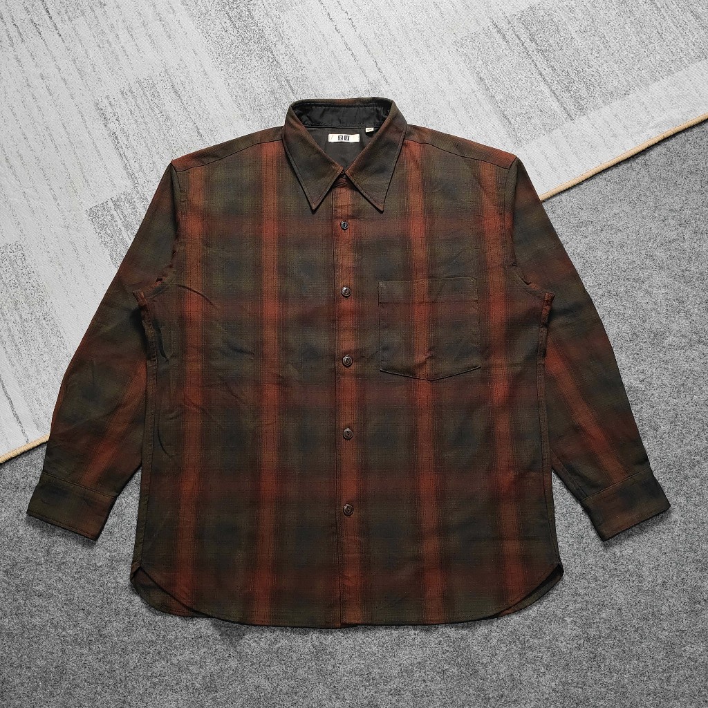 Uniqlo U Veterano Heavy Flannel Shirt Brown Kemeja Flanel Outer Luaran