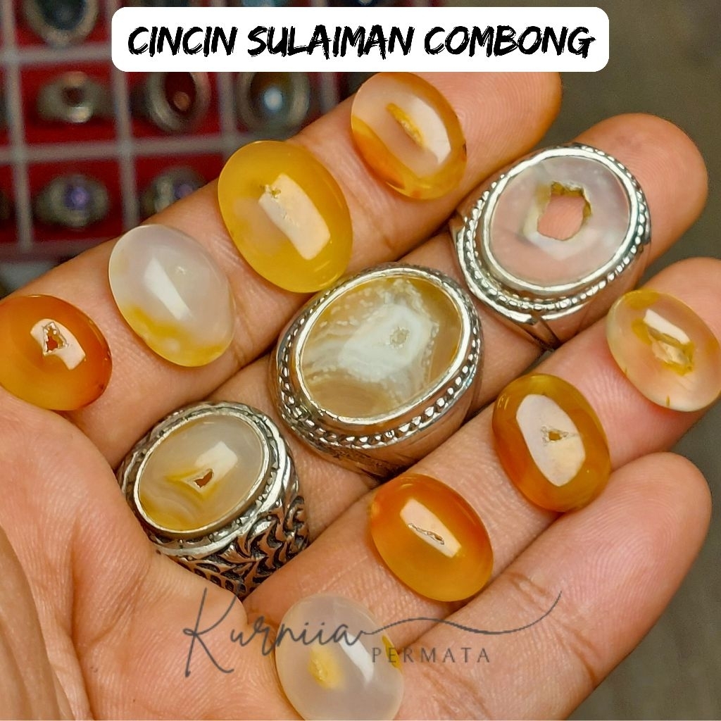 Cincin Batu Sulaiman Combong Asli Natural Rings Akik Alpaka Super Mewah Free Box Cincin Isi 10 Batu