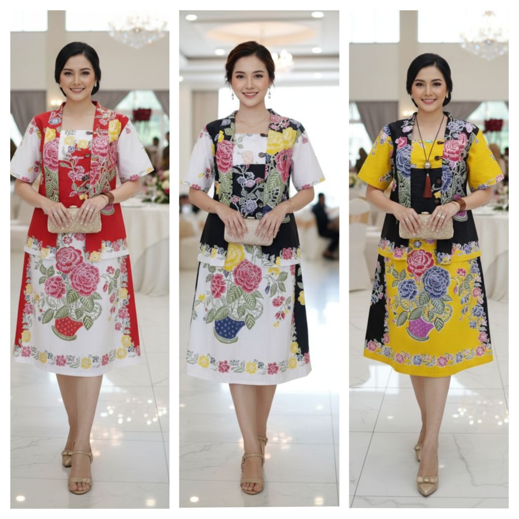 One Set Batik Encim Kutu Baru & Rok Pendek