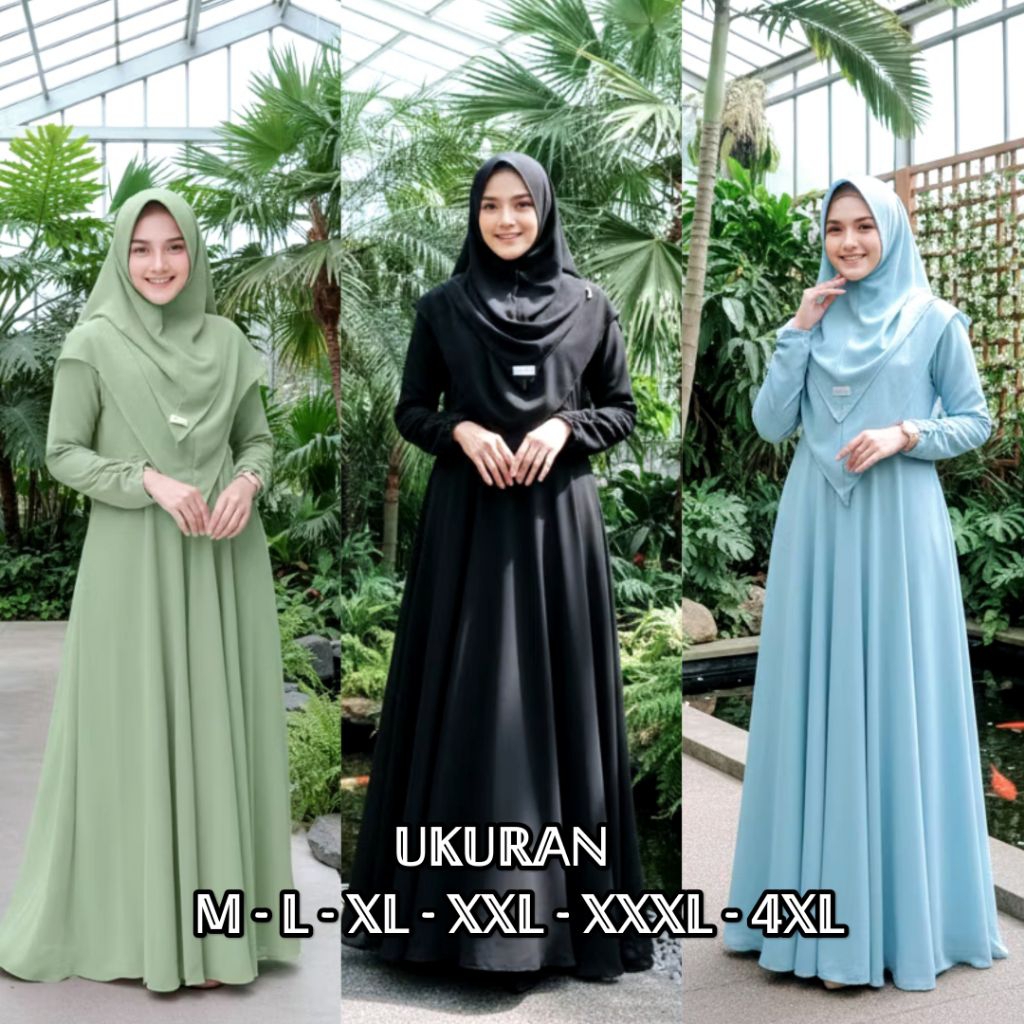 MAYRA GAMIS SYARI SET JILBAB POLOS 2 LAYER UKURAN M L XL XXL XXXL 4XL