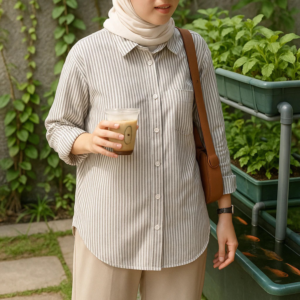 kemeja wanita salur oversize | atasan salur oversize jumbo |  kemeja salur wanita premium