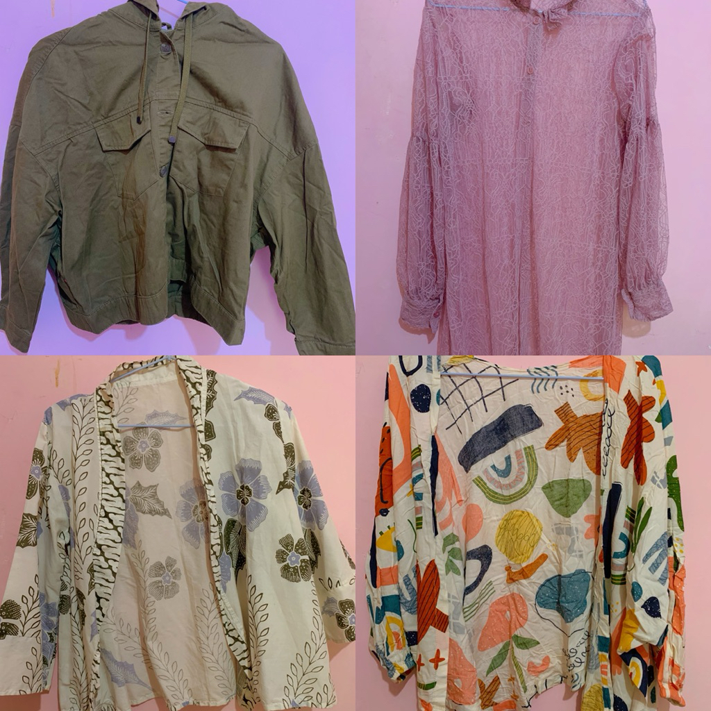 preloved cardigan batik, cardigan motif abstrak, cardigan brokat, cardigan croptop