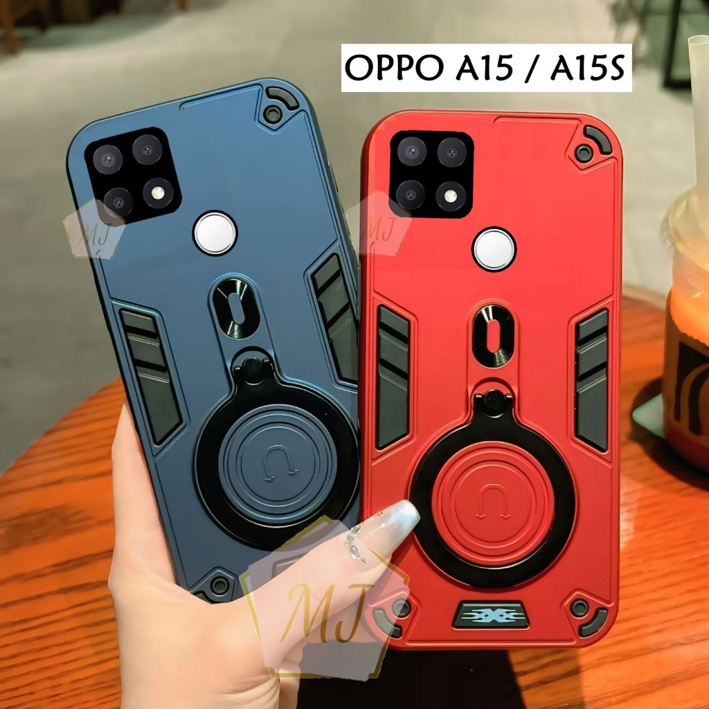 Casing Hp Oppo A15 / Oppo A15S Case Robot Fiber Ring 360 Ring Case Pro Camera Cover Handphone