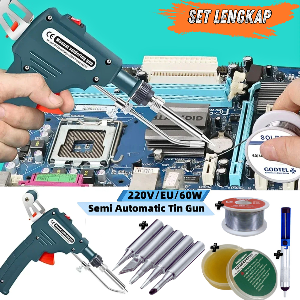 Taffware Solder Listrik Tembak 60W Automatic Set Lengkap+Timah+Pasta+Mata Solder+PenyedotT - GT10
