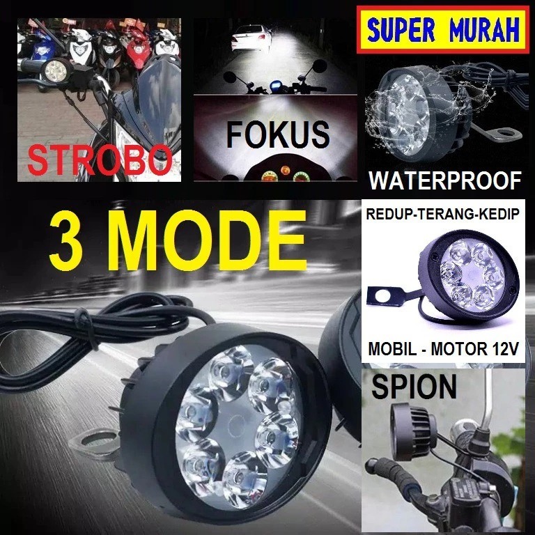 (101i) LED 6 MATA OVAL STROBO 3 MODE 1 PC Lampu Flash 6mata Sorot Tembak Spion 12v 12 Volt Mobil Mot