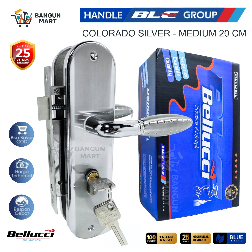 Slot Kunci Handle Handel Bellucci Colorado Silver Hendel Pintu Set Medium 20 CM / Kunci Pintu Tanggu