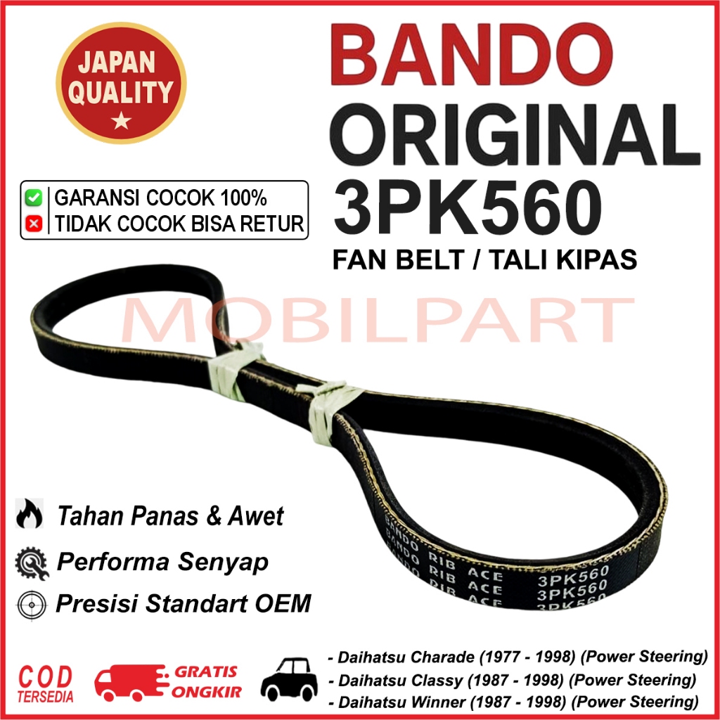 Fan Belt 3PK560 Bando - Daihatsu Charade (1977 - 1998) Power Steering / Classy / Winner