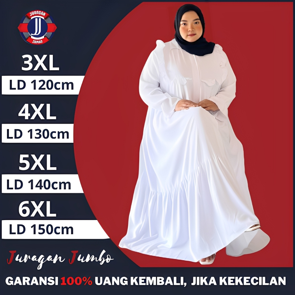 Gamis Jumbo LD 120 130 140 150 Lebaran Syari Terbaru Polos Crinkle Premium Abaya Putih Mewah