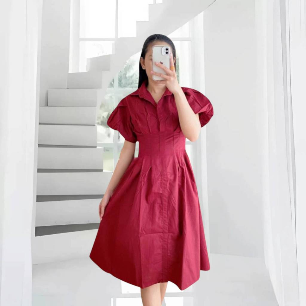 Ailin Korean Midi Dress Wanita Casual Pantai | Daster Busui | Dress Pesta Kondangan Korea PREMIUM Ka