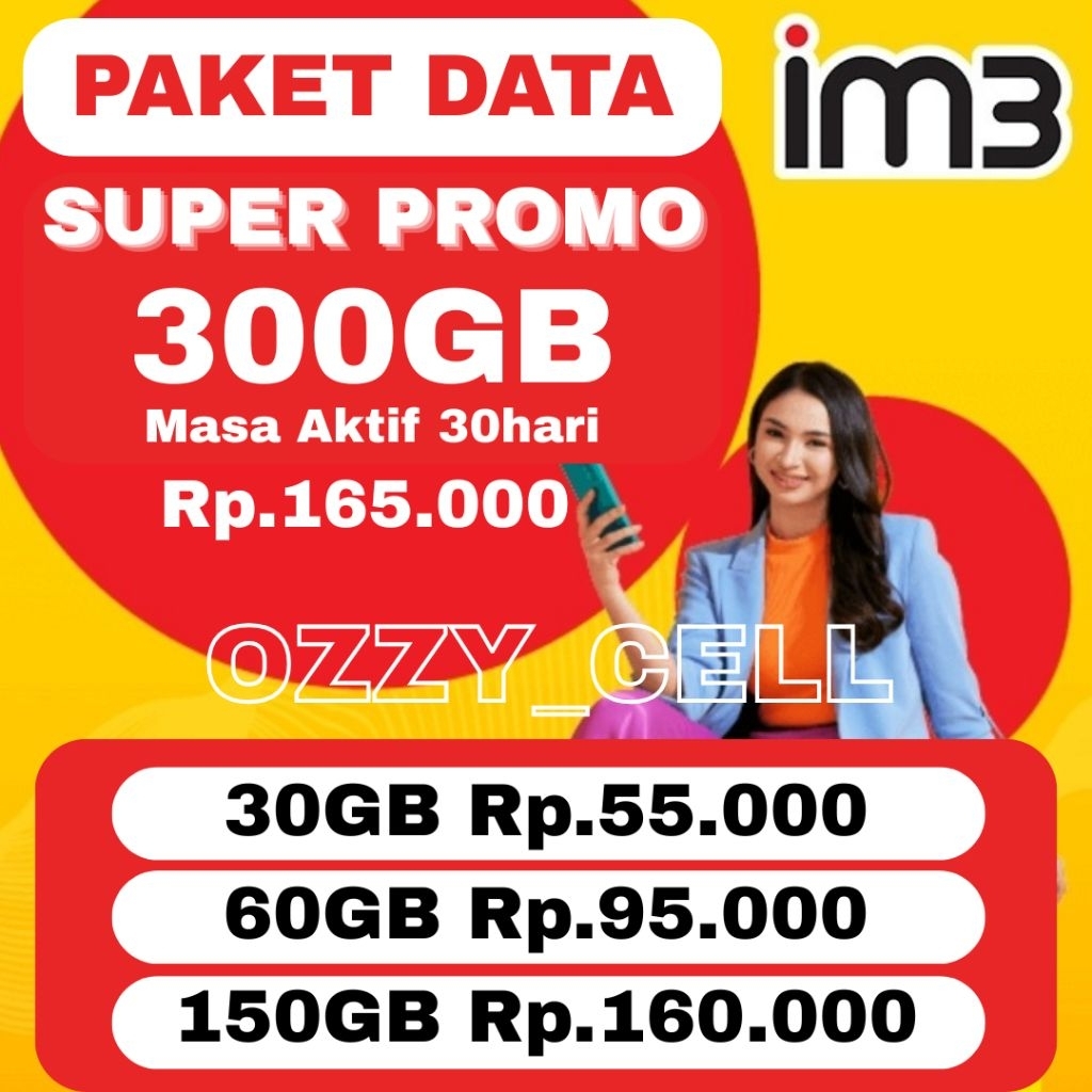 PROMO TERMURAH ISI ULANG KUOTA IM3 300GB INDOSAT FREDOOM UNLIMITED VOUCHER PAKET DATA KUOTA OZZY CEL