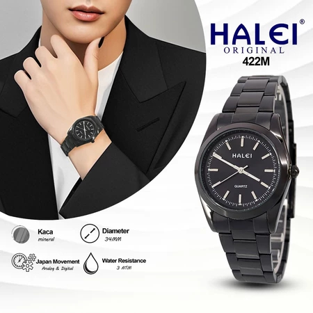 Jam Tangan Halei 422M Original Pria Analog Jarum Rantai Stainless Steel Cowok 422 Fashion Japan