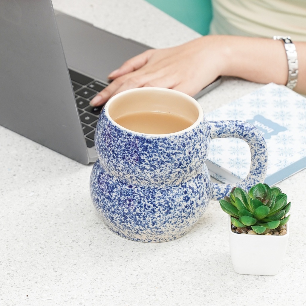 Capricorn Homeliving Puffa Ceramic Mug Gelas Keramik Mug Cangkir Cream Splash Blue Keramik 500 ml