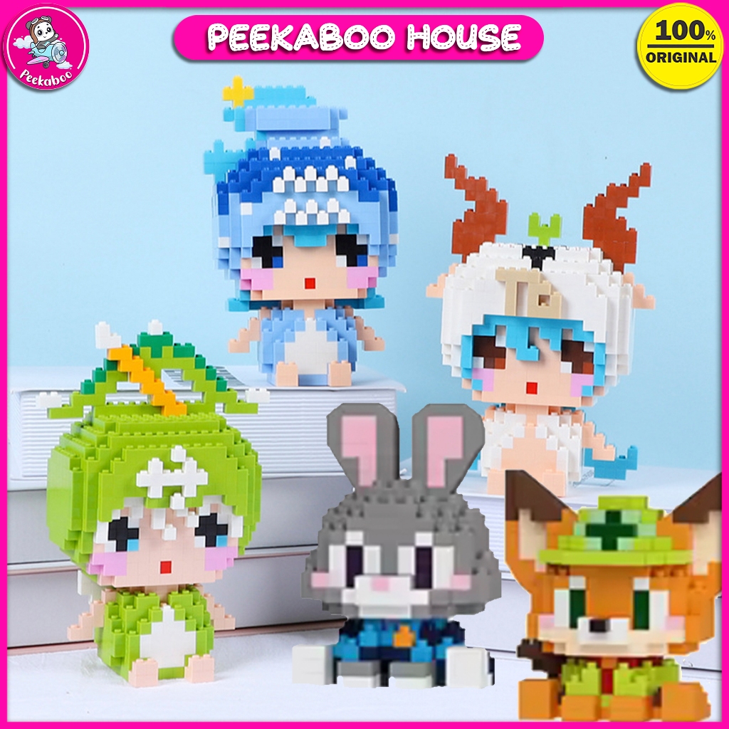 Mainan Balok Susun Nano Block Anak DIY 3D Mini Toys Cute Bricks Karakter Zootopia Peekaboo