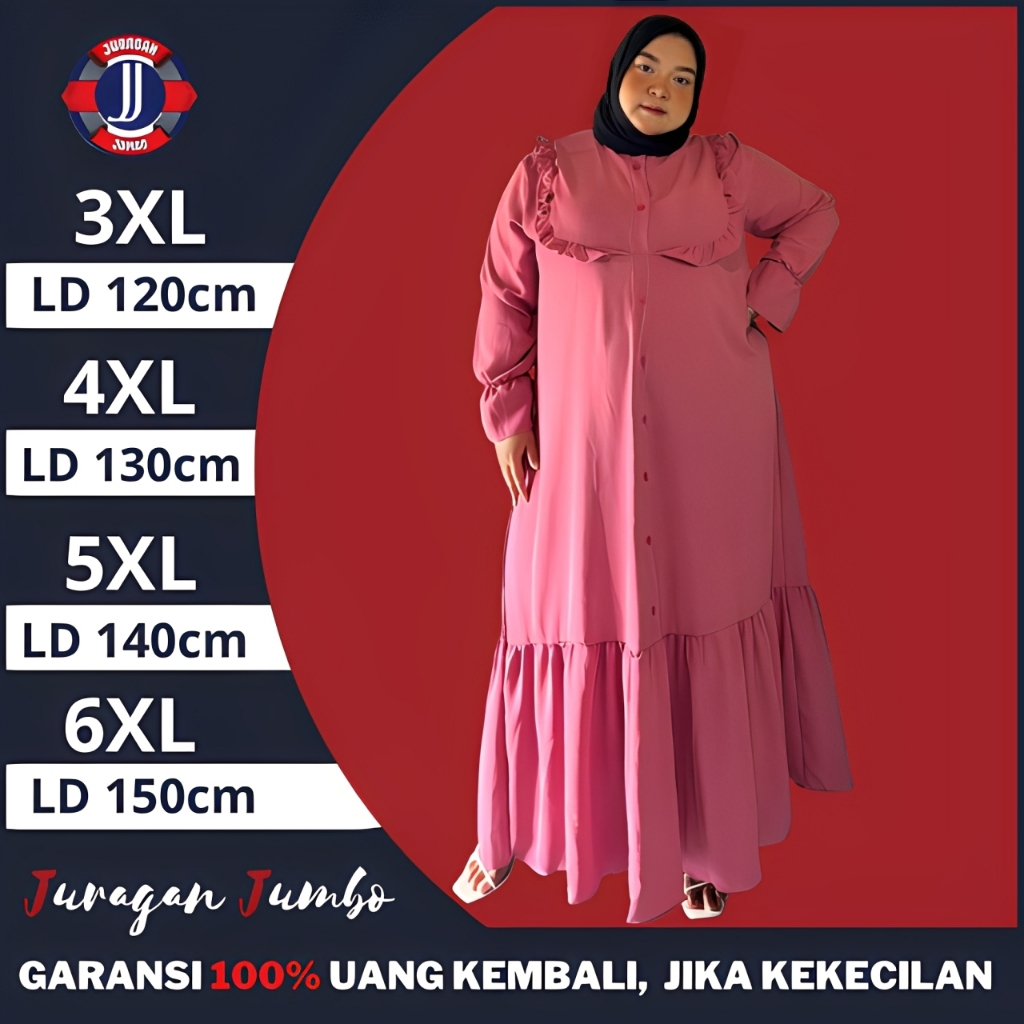 Gamis Dress Wanita Jumbo LD 120 130 140 150 Crinkle Premium Baju Lebaran Syari Terbaru