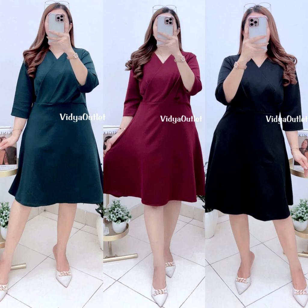 Dress Scuba Polos 8918 Dres Natalan Imlek Lebaran Panjang Selutut