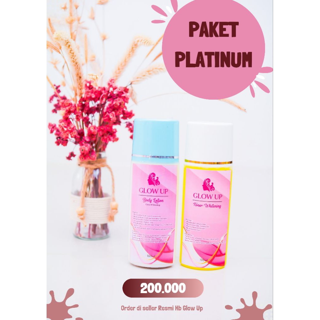 HB GLOW UP . 1 PAKET PLATINUM HB DAN TONER BADAN . BODY LOTION BY VILEZ GLOW UP AMPUH MEMUTIHKAN SEL