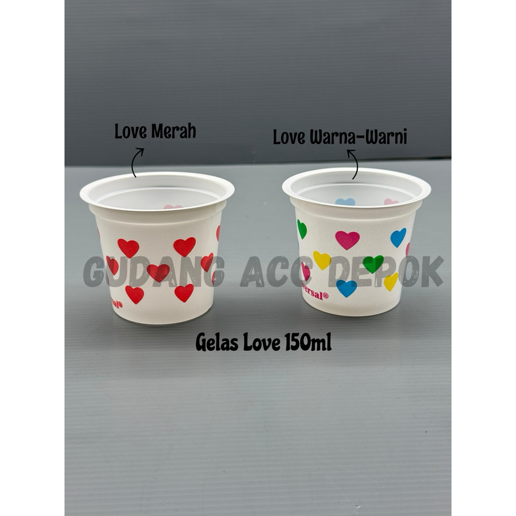 (ISI 50PCS) GELAS CUP LOVE 150ML | GELAS PLASTIK POLKADOT LOVE PUTIH SUSU MIX WARNA LOVE POLKADOT