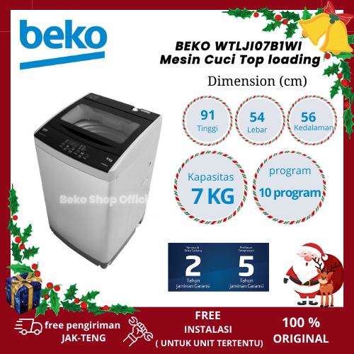 BEKO WTLJI07B1WI Mesin Cuci WTLJI 07B1WI Top Loading 7Kg/ top loading beko , mesincuci bukaan atas