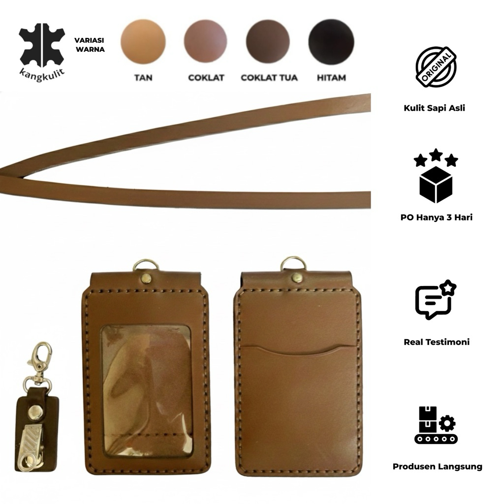 LANYARD NAME TAG ID CARD HOLDER KULIT - IDCFLIPA - POLOS