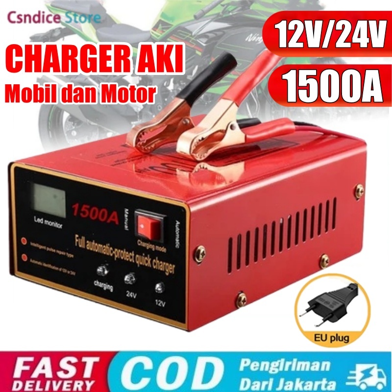 Charger Aki Motor Mobil 12V 24V 1200A 1500A Charger Aki Otomatis Smart Intelligent Auto Repair Mobil