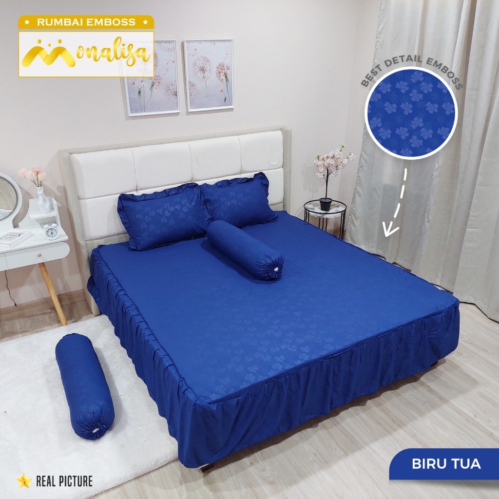 Monalisa Emboss Sprei Rumbai Uk 160 x 200 x 30 Bahan Katun Sintetis / Seprei Halus / Polos Warna