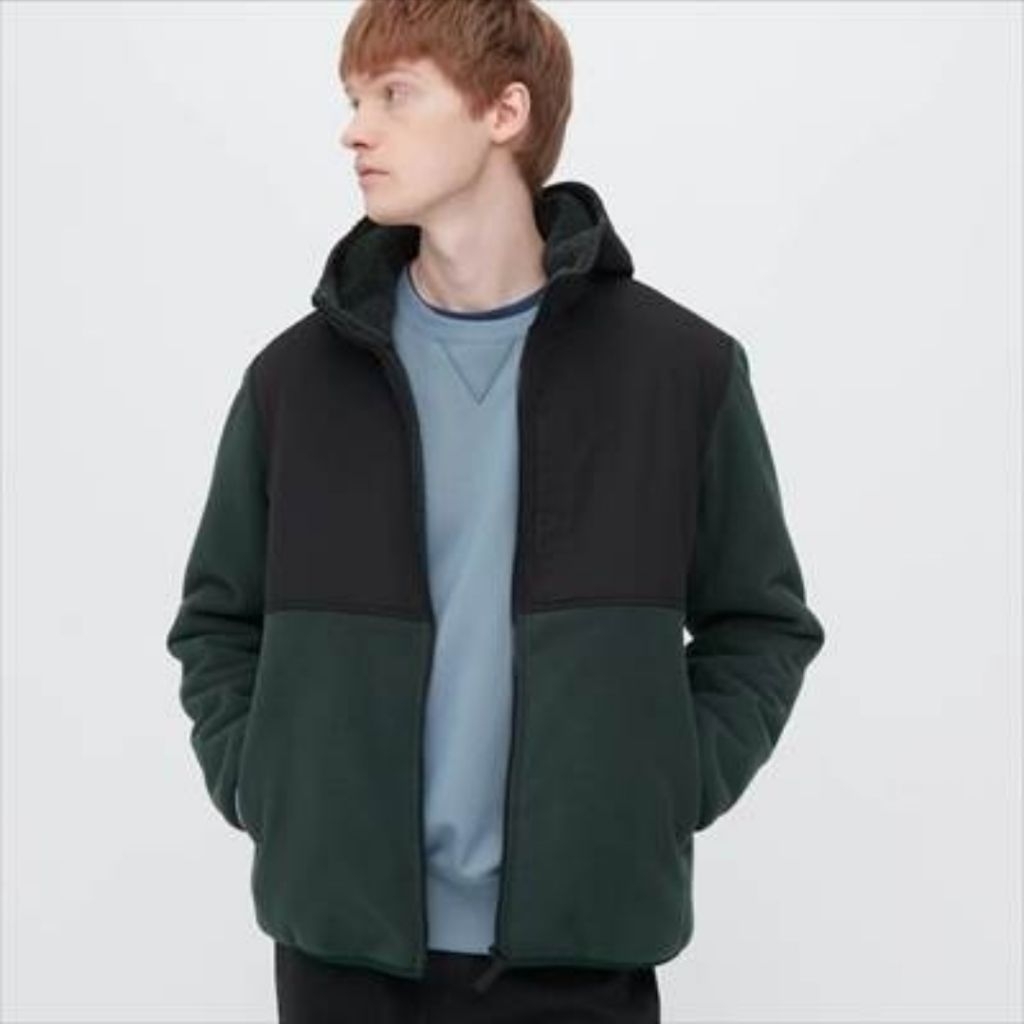Uniqlo windproof outer fleece hoodie (color block)
