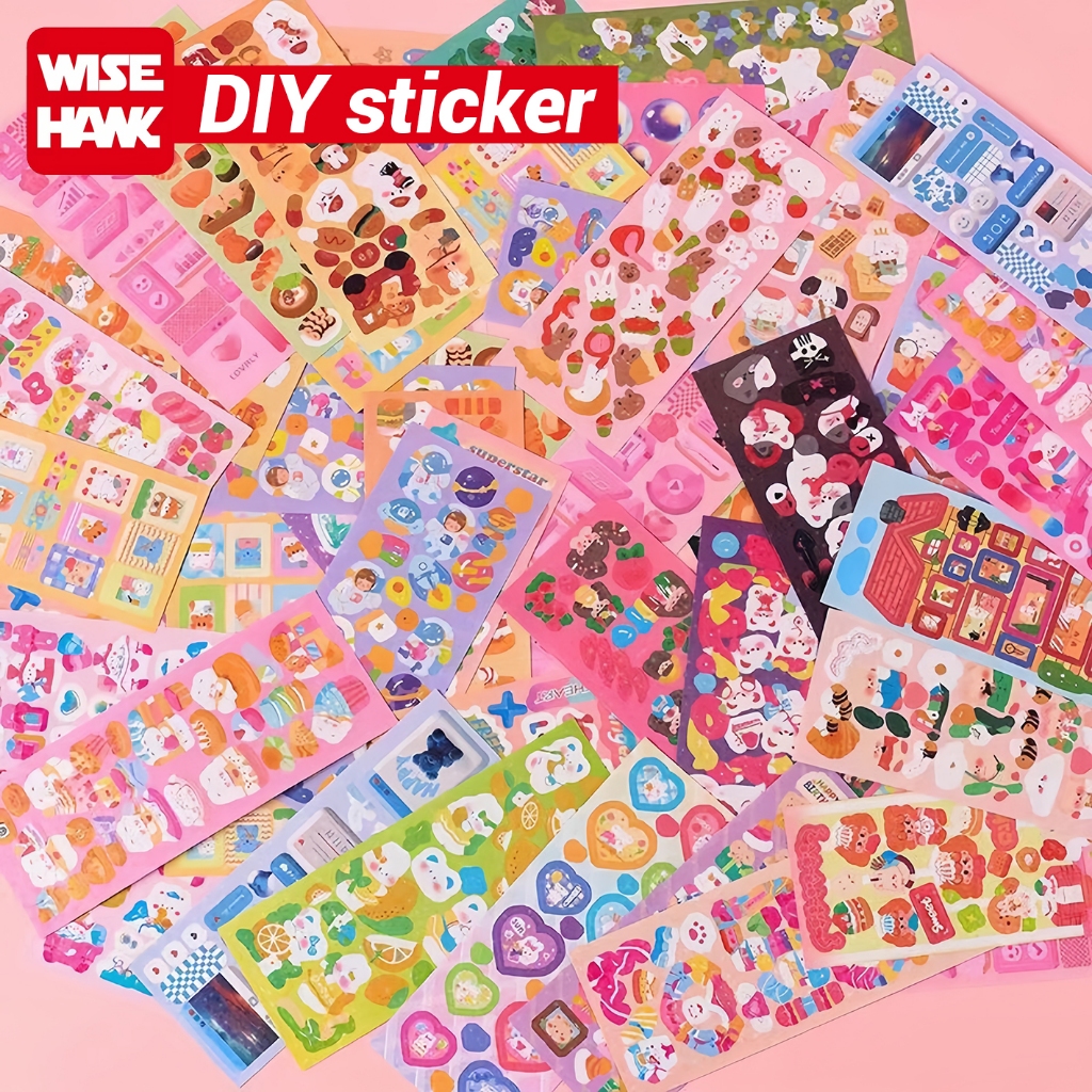 WISEHAWK 20/60/100/200 LEMBAR STIKER AESTHETIC KARTUN LUCU /DEKORASI JURNAL/SCRAPBOOK