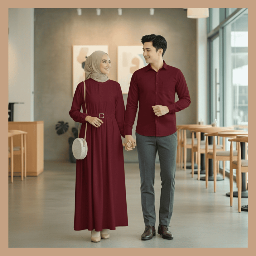 GAMIS COUPLE PASANGAN SUAMI ISTRI HARMONIS NEW MARUN BY JURAGAN BAJU MUSLIM