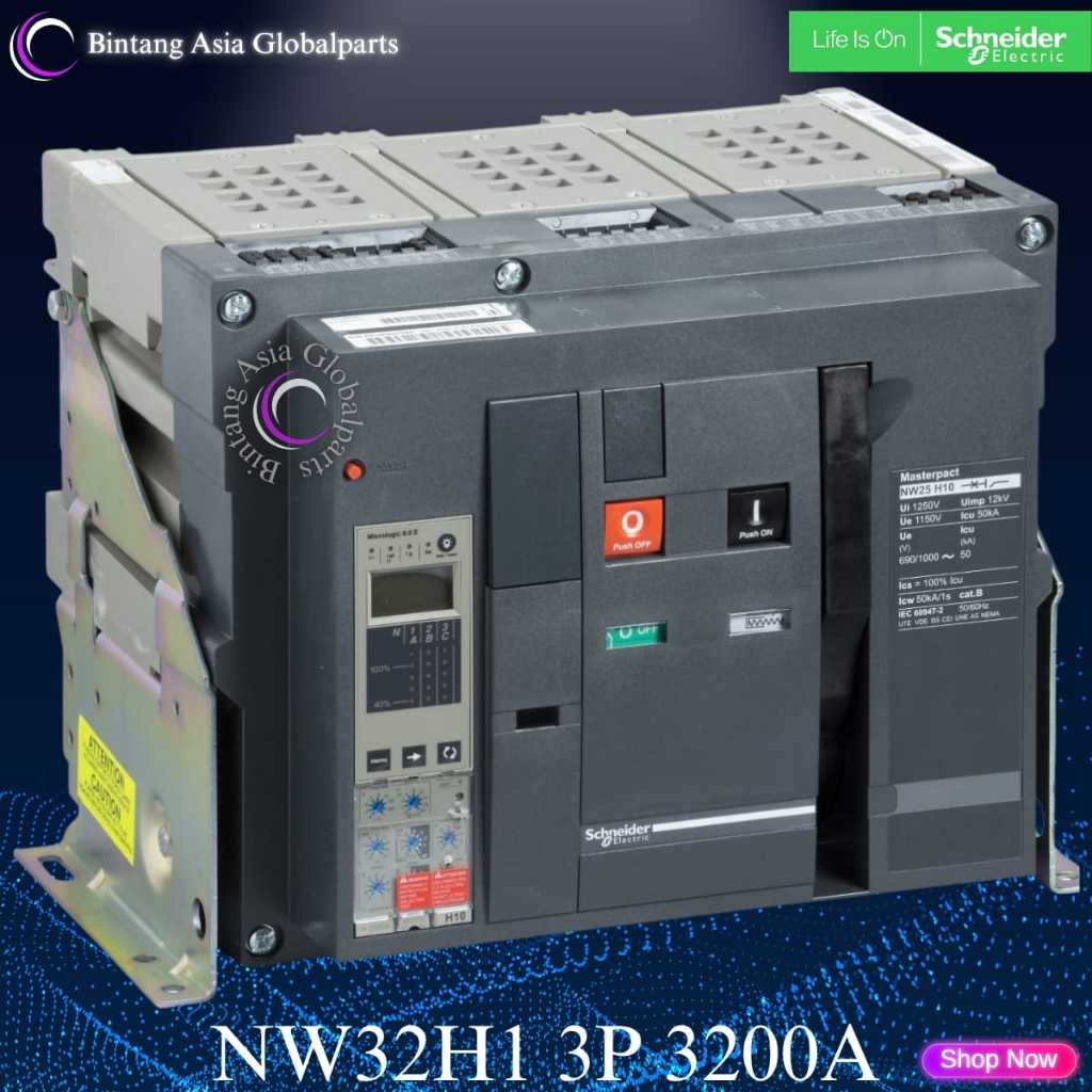 ACB 3p 3200a Schneider NW32H1 Fixed Original / ACB 3 Phase 3200 Ampere 65kA NW32 / ACB Schneider NW3