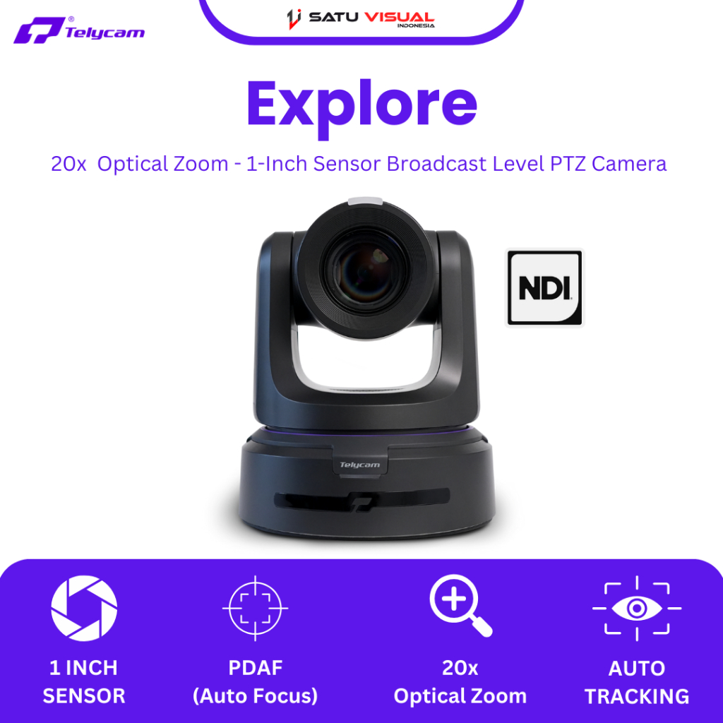 Telycam Explore PTZ Kamera - 20x Optical Zoom 1" Sensor - NDI PDAF Auto Tracking
