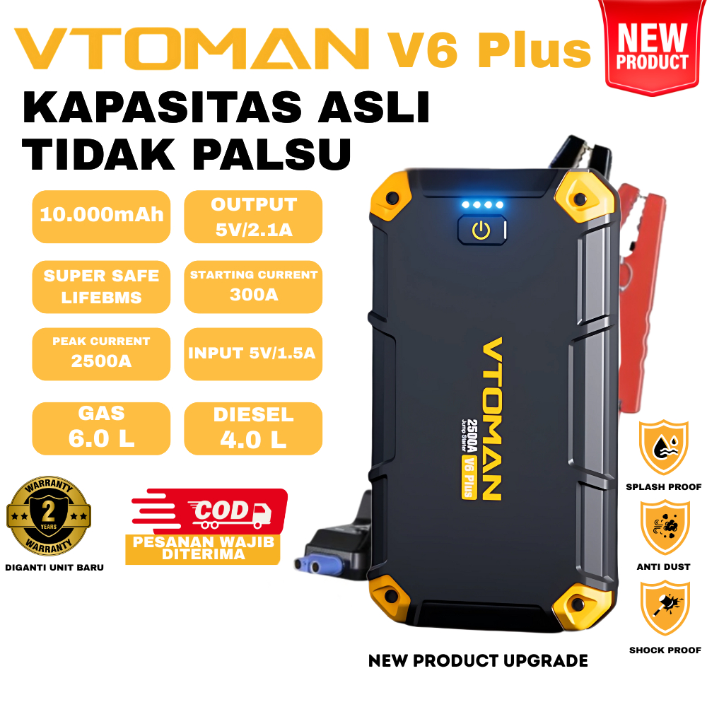 VTOMAN V6 PLUS 10000 mAh Jump Starter Aki Portable Jumper Aki Mobil