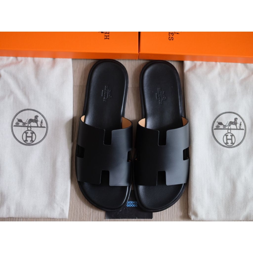 Izmir Sandal All Black Calfskin Leather Authentic GK