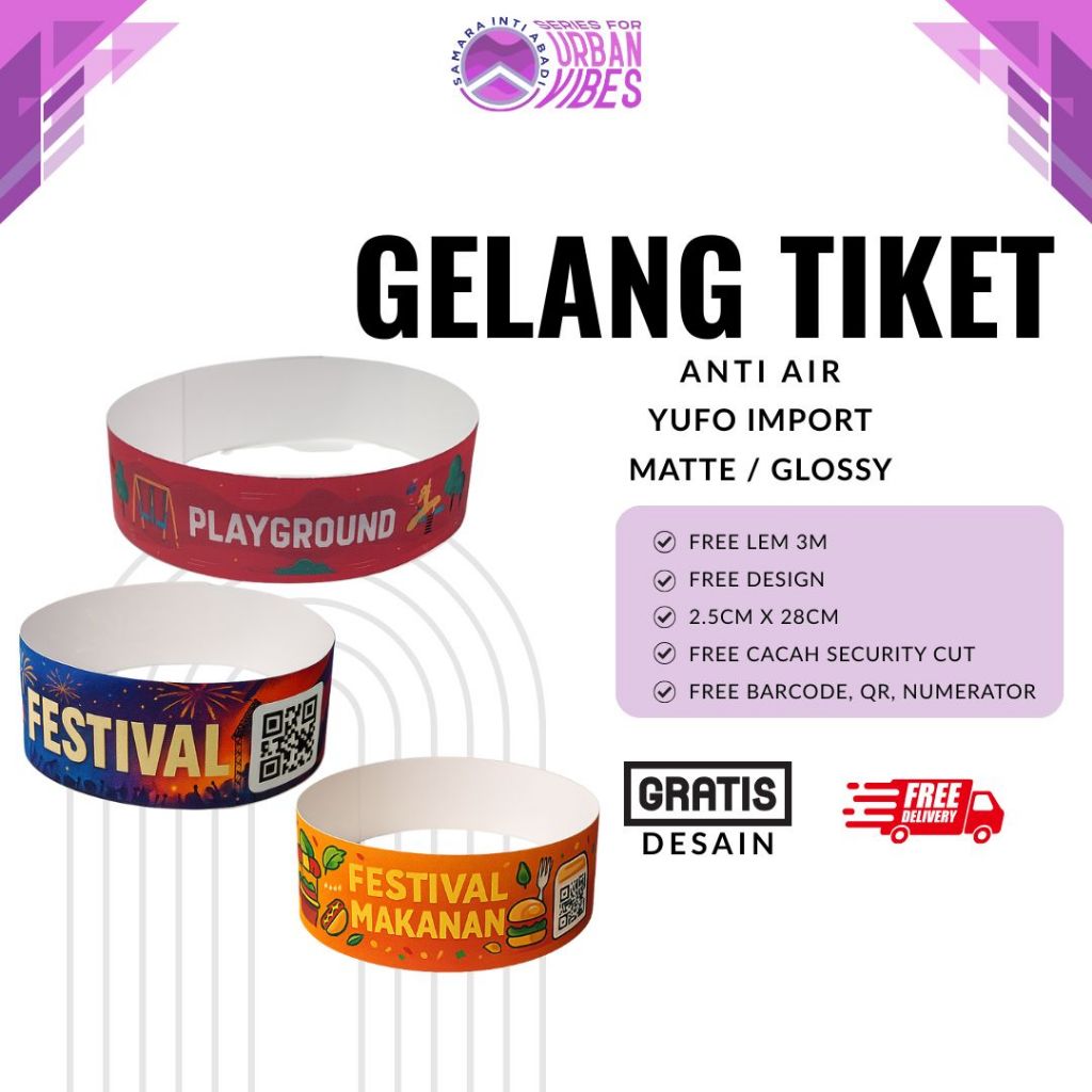 Tiket Gelang Kertas Sintesis Anti Air Custom / Konser / Kpop / Event / Konser / Wahana DLL
