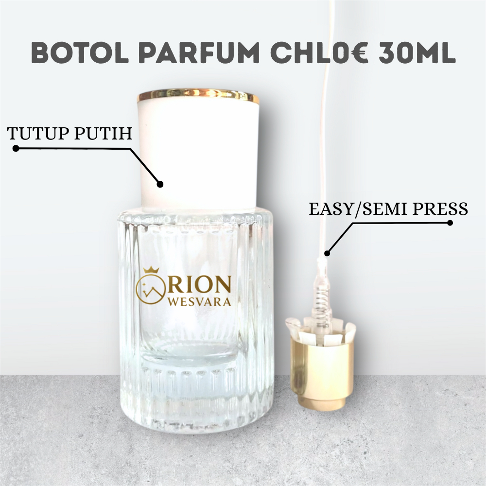 Botol Parfum Chlo 30ML Tutup Putih - Botol Kaca Model Sangkar Elegan, Botol Parfum Kaca Kosong 30ML