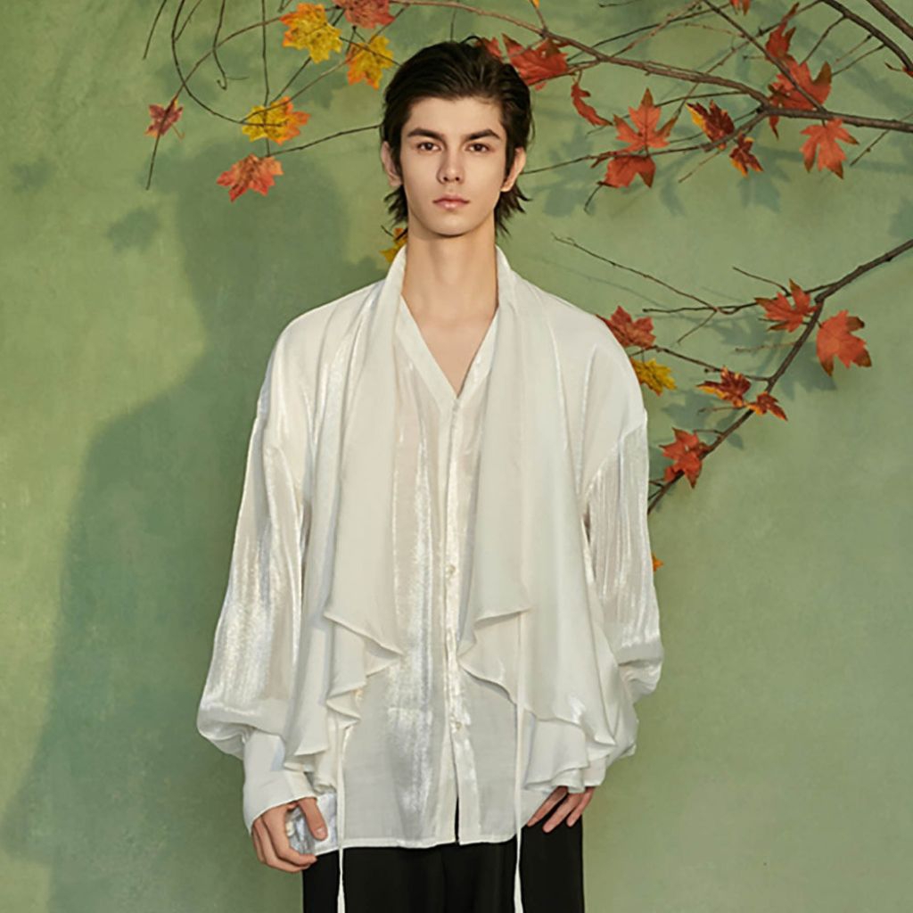 Kemeja pria transparan V neck Doubel layers