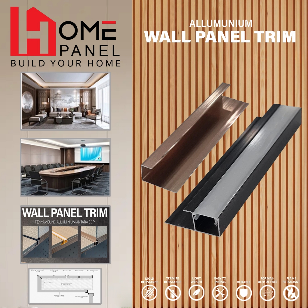 Lis Sambungan Aluminium 8MM List Alumunium UV PVC Wall Panel Trim Frame Penutup Celah Wallboard