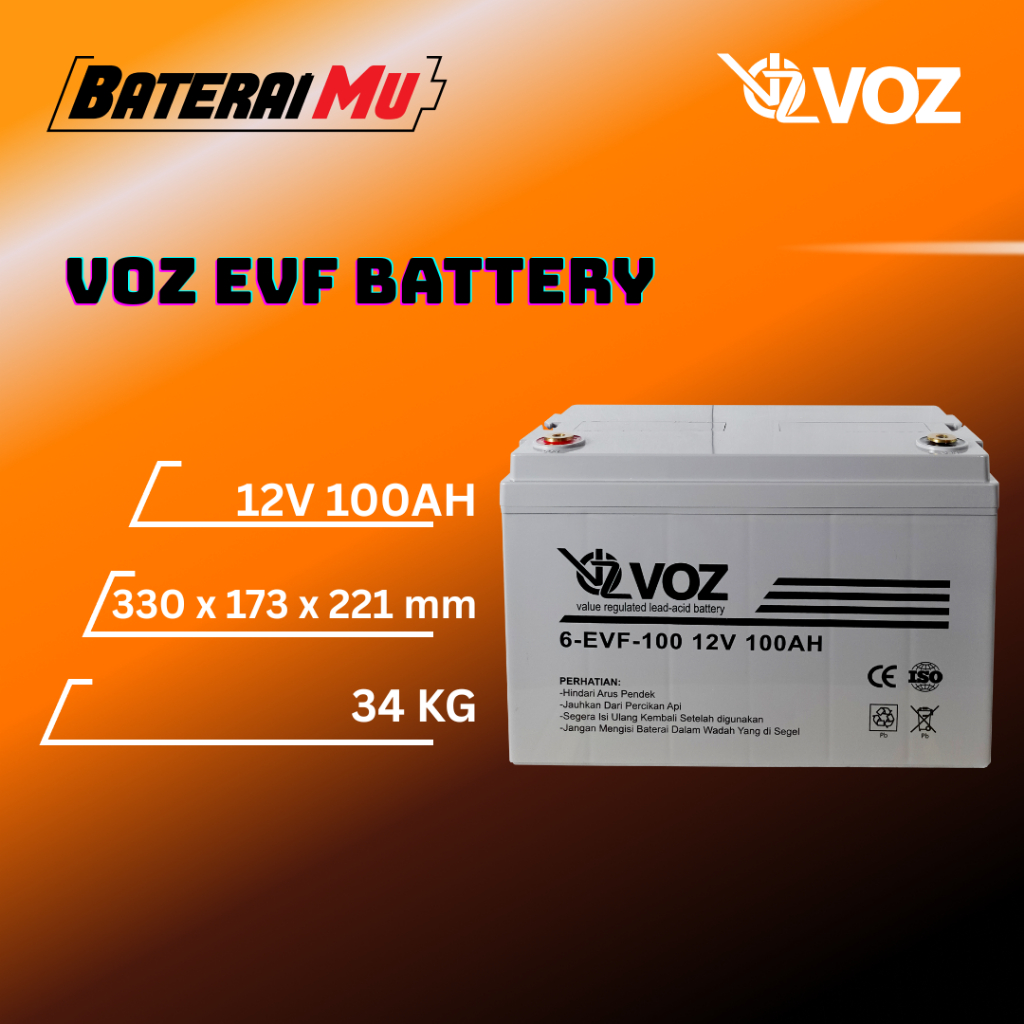 BateraiMu Voz Baterai EVF 12V 100Ah | Baterai Solar Panel | Baterai UPS | Baterai Aki Voz EVF 12V 10