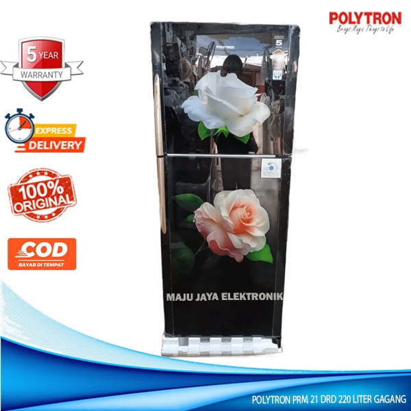 POLYTRON Kulkas 2 Pintu 220 Liter PRM 21 DRD BELEZZA HANDLE Glass Door