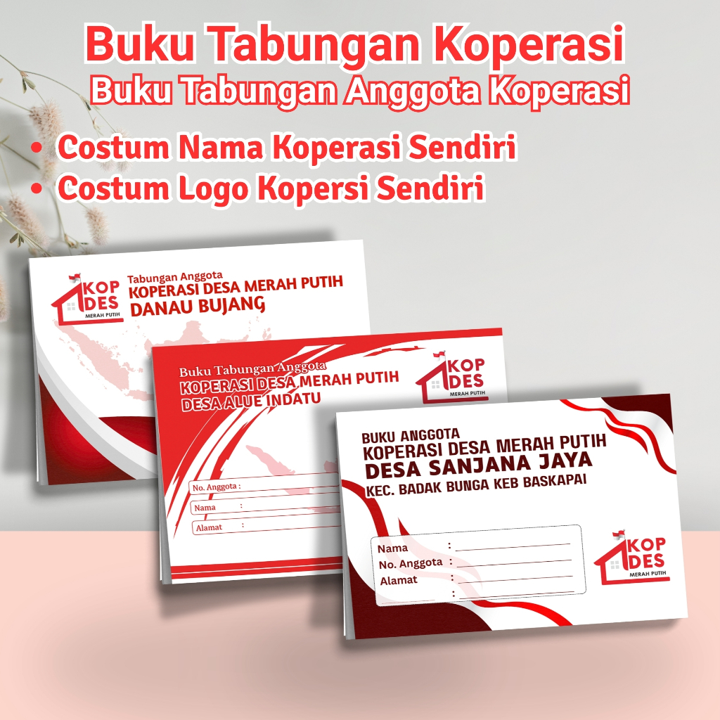 Custom Buku Tabungan Koperasi Merah Putih, Buku Tabungan Anggota, Buku Koperasi Desa dan Kelurahan