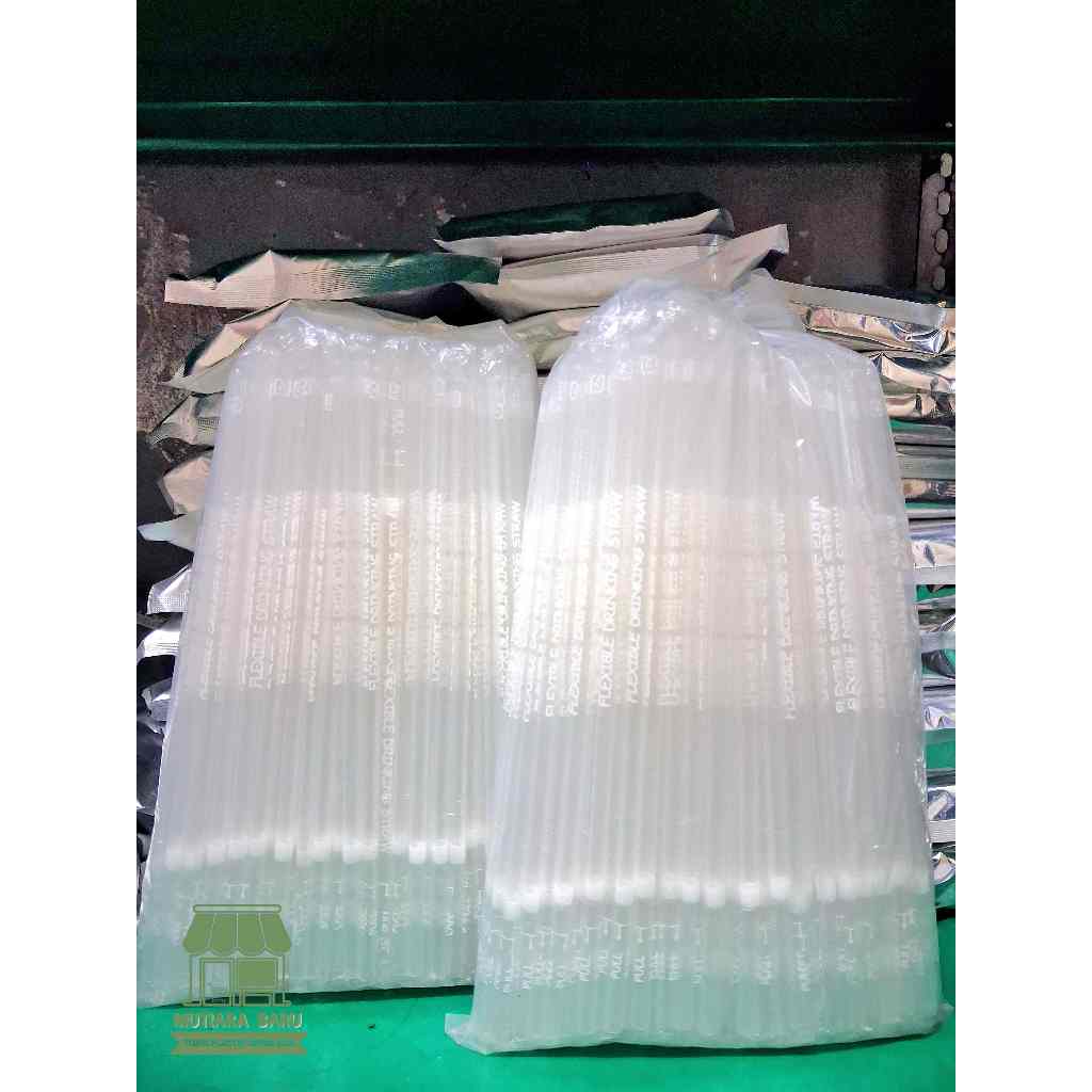 Sedotan Plastik Steril Bungkus 8 mm 21 cm BENING Isi 100