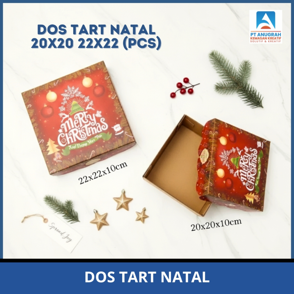 Dos Tart Natal Ukuran 20x20 22x22 Kotak Kue Motif Kotak Nasi Motif Natal Per PCS