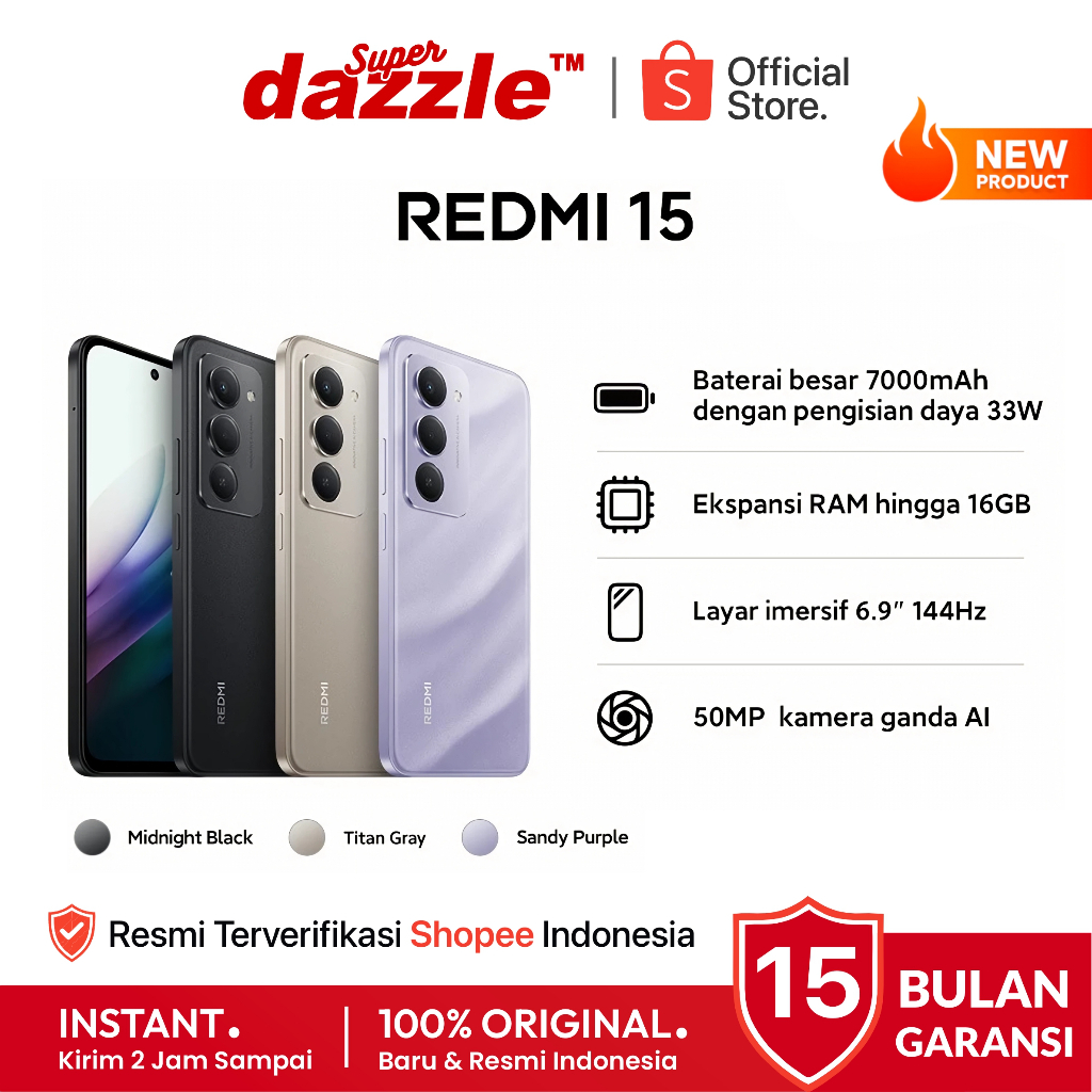 HP XIAOMI Redmi 15 8/256 8/128 GB NFC Original Garansi Resmi Official Store Handphone Ori