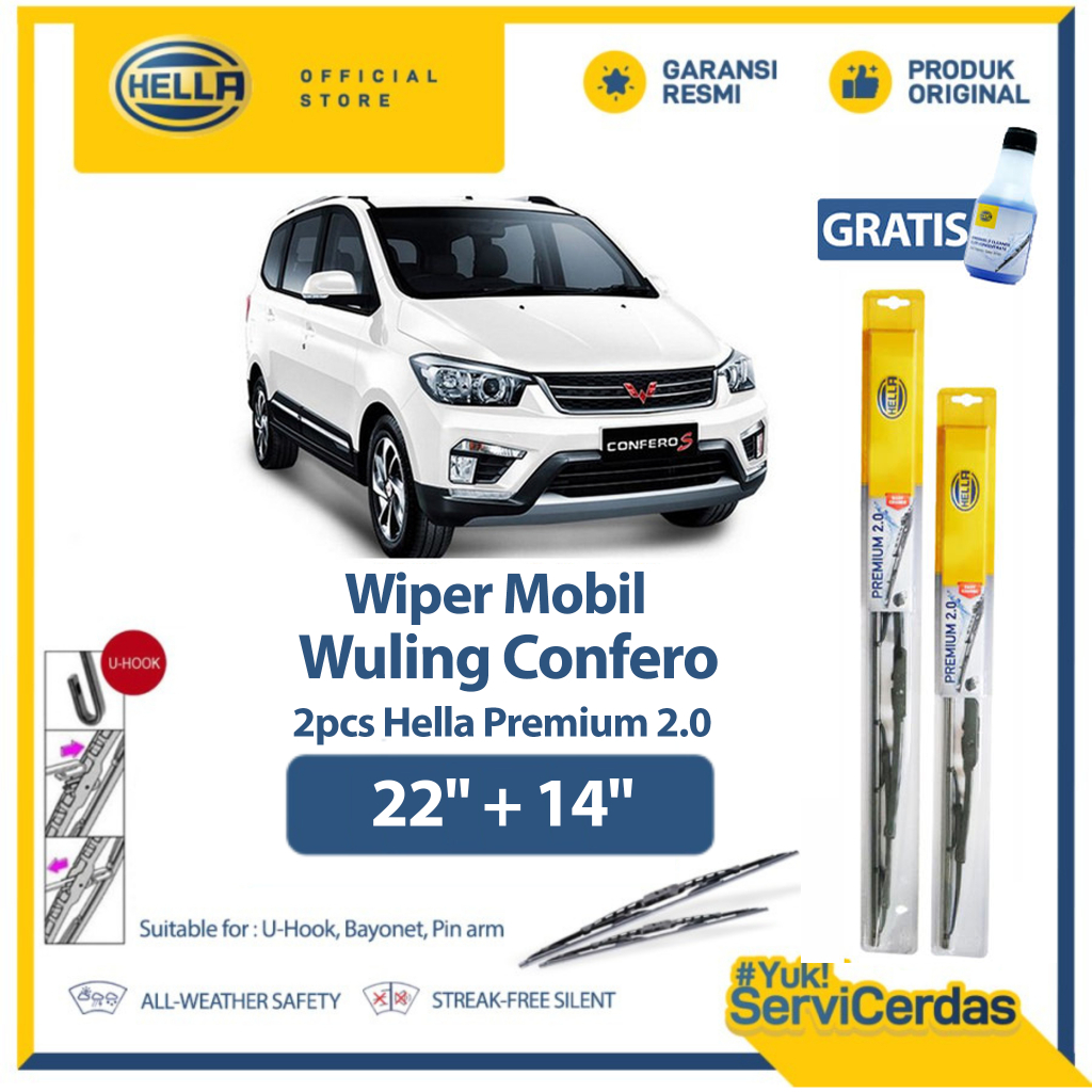 Wiper Mobil Wuling Confero 22” + 14” (2pcs) - HELLA Premium 2.0